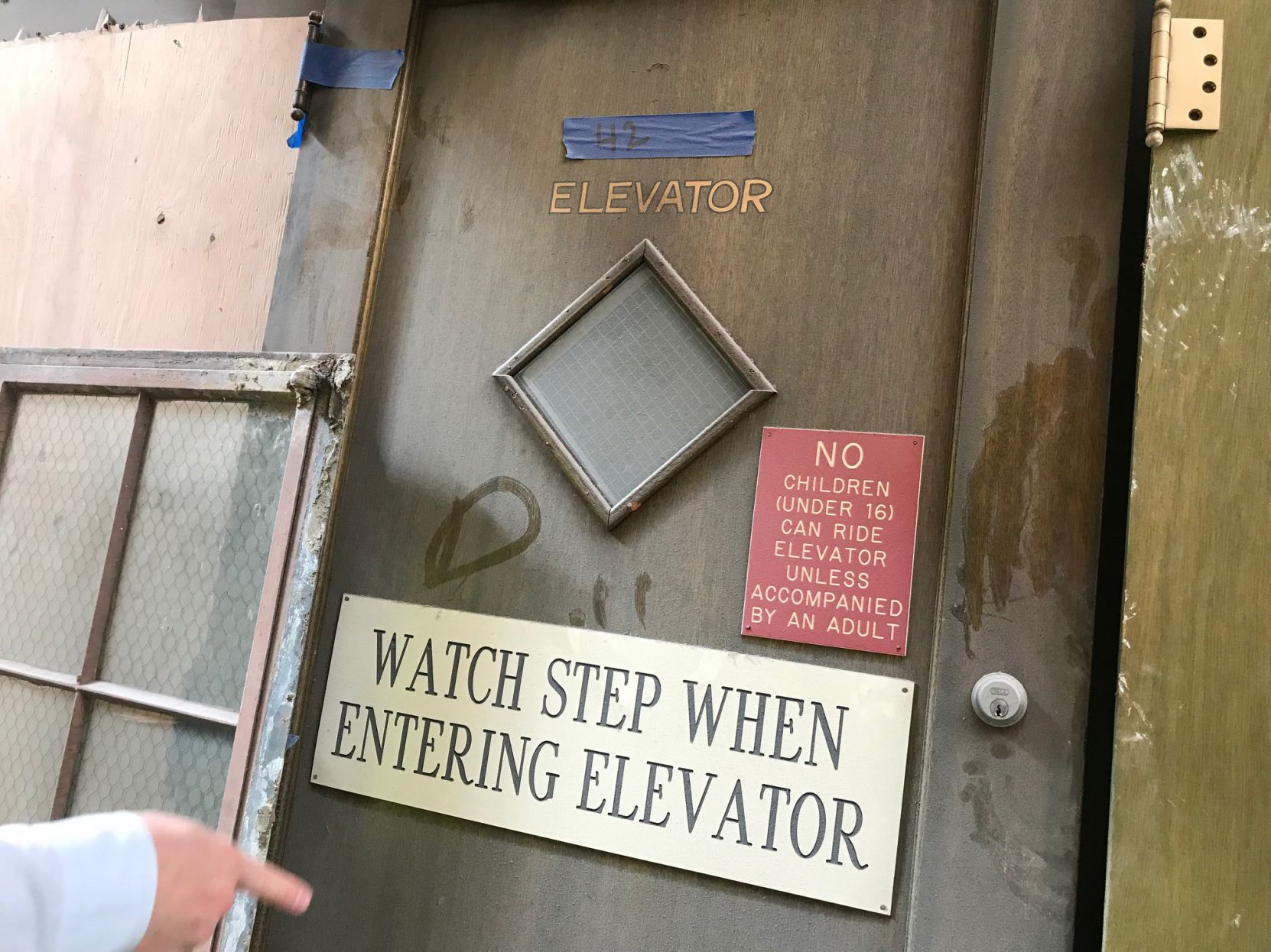 The old elevator door from inside Napa's historic Gordon Building at 1130 First St